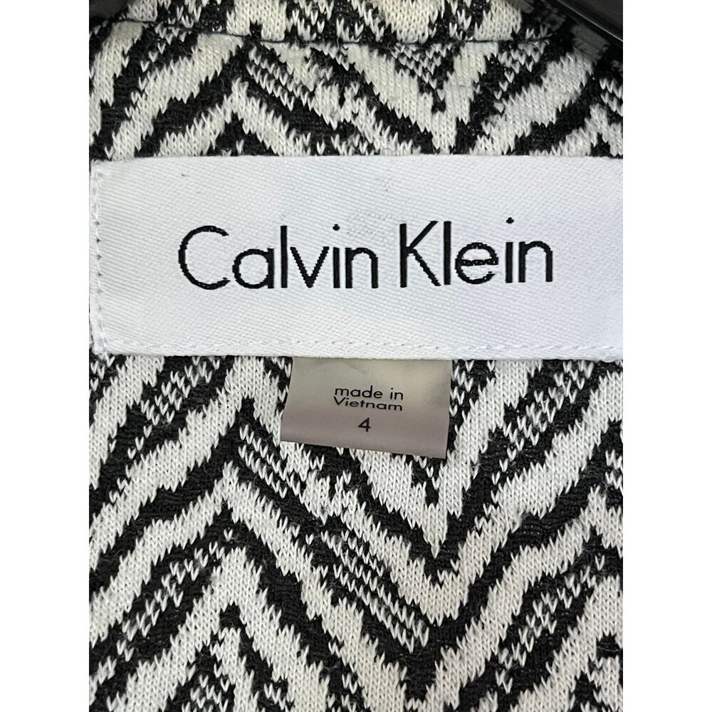 Calvin Klein Womens Size 4 Waterfall Ruffled Open Front Lined Jacket Black White - Picture 4 of 6